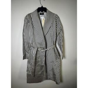 NWT Yeohlee Black White Striped Belted Light‎ Coat Size Small